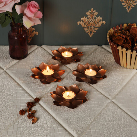 Flower Copper Tealight Holder  Set of 4