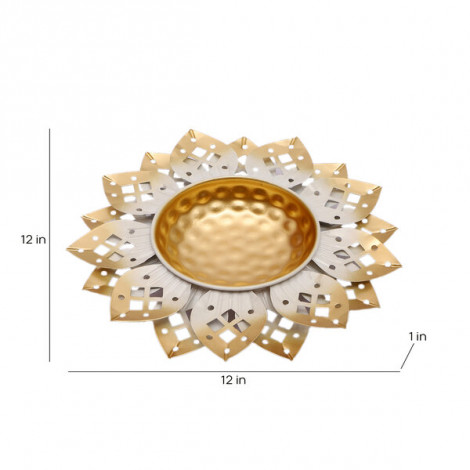 Gold & White Flower Cut Urli