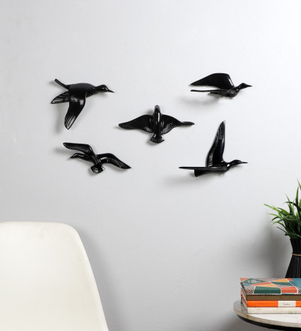 Black Aluminium Bird Set of 5