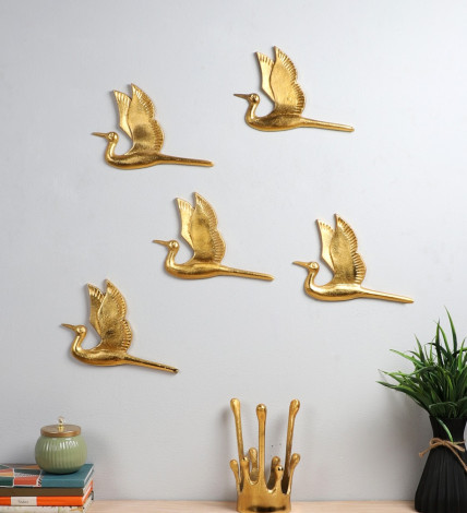Flying Bird Aluminium Wall Decor Set of 5
