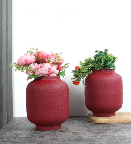 Maroon Textured Flower Pot Set of 2