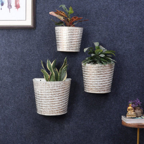 White & Gold Hammered Wall Planter Set of 3