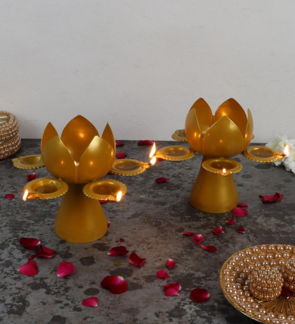 Gold Lotus  Lotus Tealight Holder Set of 2