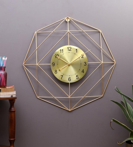 Hexagon Wire Wall CLock WIth Gold DIal
