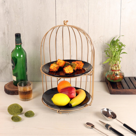 Two Layer Cage Ceramic Platter with Green Plates
