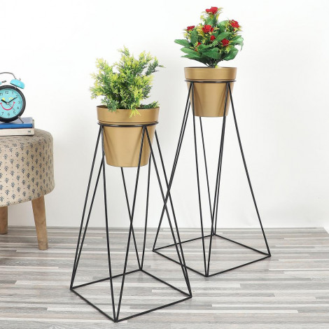 Big Pot Shape Black Planter with Wide Stand Set of 2