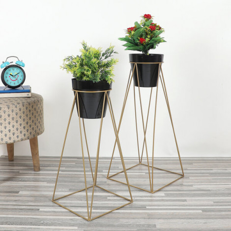 Big Pot Shape Black Planter with Wide Stand Set of 2