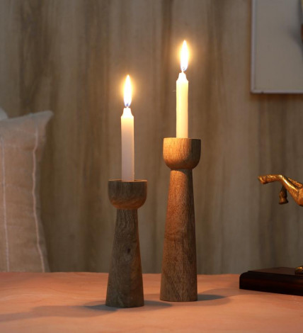 Mangowood Long Candle Stand Set of 2