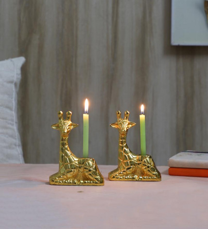 Aluminium Giraffe Candle Stand Set of 2