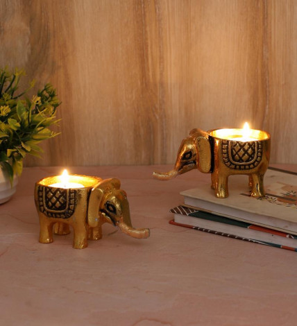 Aluminium Elephant Tealight Holder Set of 2