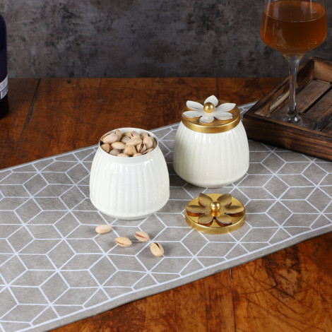 WHite & Gold Dry Fruits Bowl Set of 2