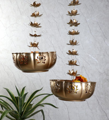 Hanging Big Lotus Urli Set of 2