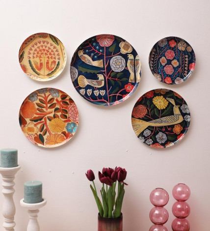 Bird Metal & Meena Wall Plates Set of 5