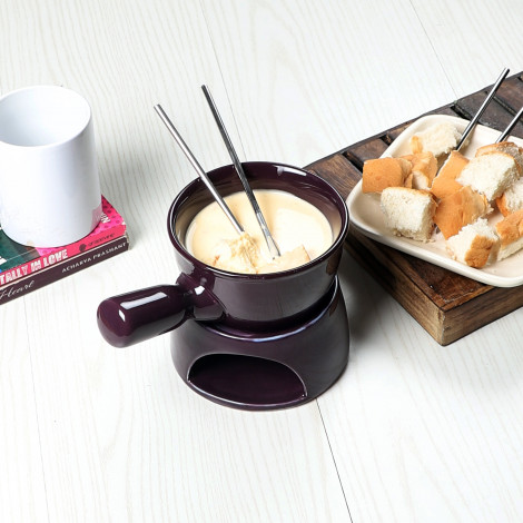 Purple Fondue Set With Plate & Fondue Sticks
