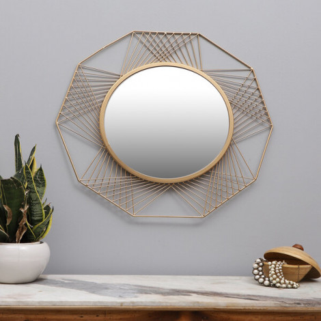Hexagon Lines Metal Wall Mirror
