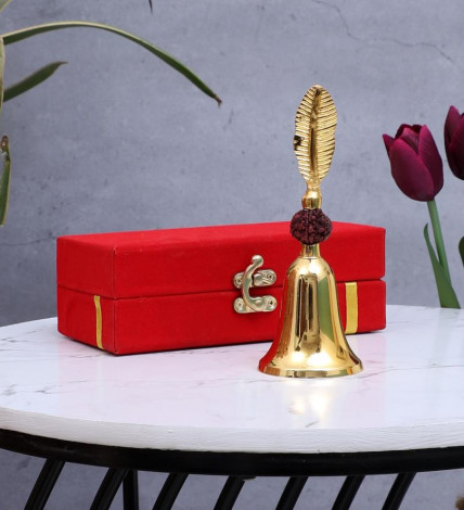 Rudraksh Gold Brass Bell With Velvet Box
