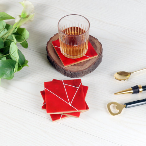 Red & WHite Resin COaster Set of 4