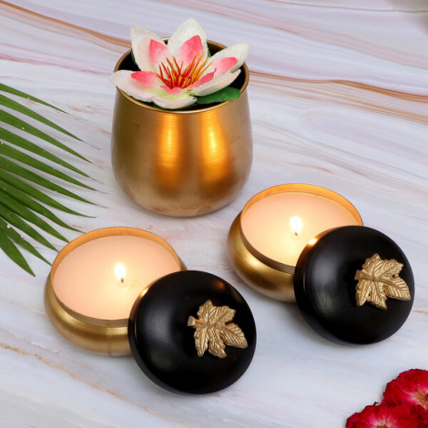 Gold Flower Pot & Wax Jar Combo Set of 3
