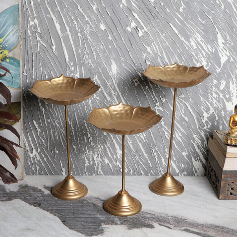 Gold Metal Detachbale Suflower Urli with Stand Set of 3