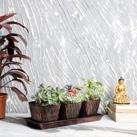 Copper & Black Metal Table Planters with Tray Set of 4 by Amaya Decors