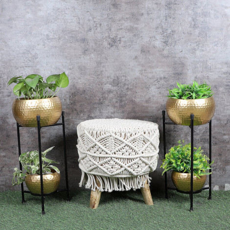 Black & Gold Double Layer Hammered Apple Planter Set of 2 by Amaya Decors