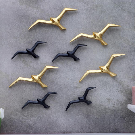 Flying  Black & Gold Aluminium Bird Set of 8