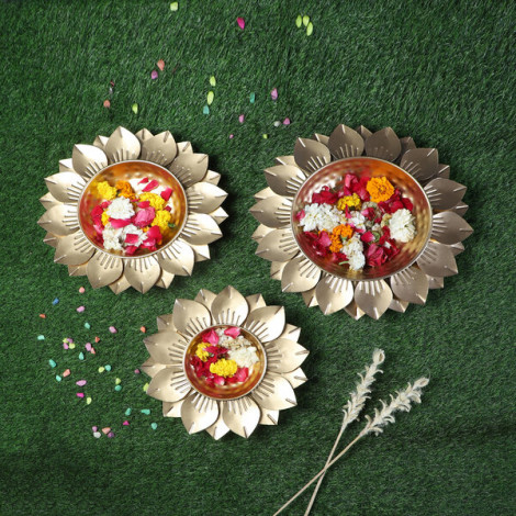 Hammered Gold FLower Urli Set of 3
