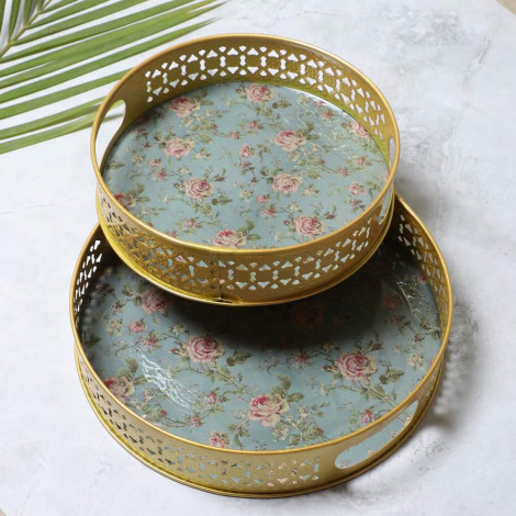 Green & Pink Tray Set of 2