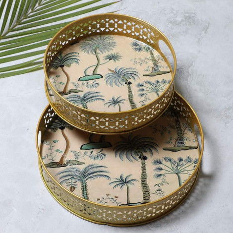 White & Green Tree Tray Set of 2