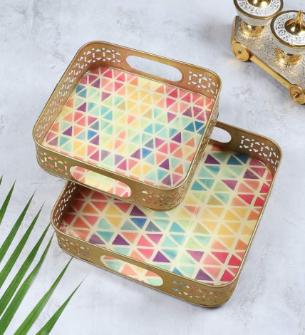 Multicolor Triangle Tray Set of 2