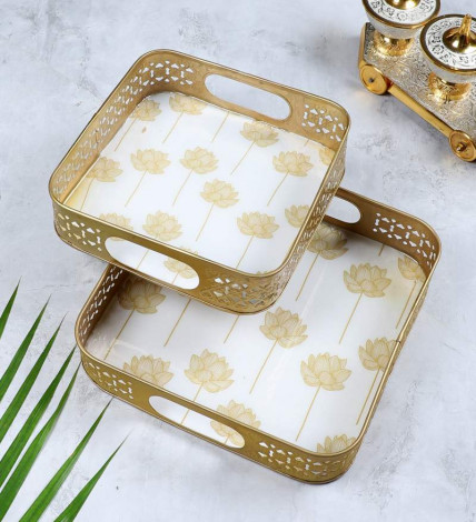 Gold Lotus Meena Tray Set of 2