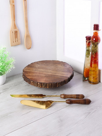 Mango Wood Revolving Cake  Platter with Server