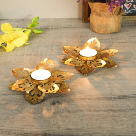 Small Flower Cut Tealight Holder Set of 2