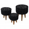 Jute & Metal Black Planter Set with Wooden Legs Set of 3