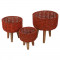 Jute & Metal Red Planter Set with Wooden Legs Set of 3