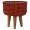 Jute & Metal Red Planter Set with Wooden Legs Set of 3