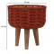 Jute & Metal Red Planter Set with Wooden Legs Set of 3