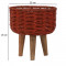 Jute & Metal Red Planter Set with Wooden Legs Set of 3