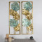 Green & Gold Etchiing Leaves Rectangular Wall  Décor Set of 2